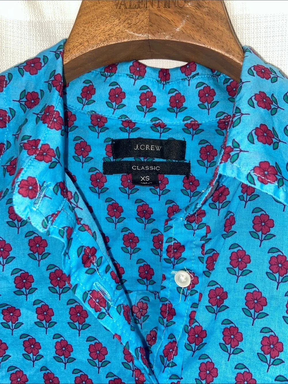J. Crew Lightweight Cotton Turquoise Button-Down Shirt with Pink Floral Print